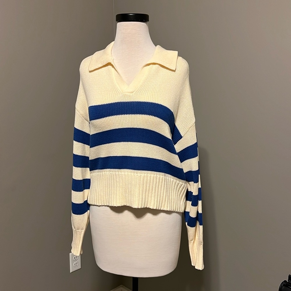 Pistola Ivory Sea Stripe Cropped Sweater, Size M